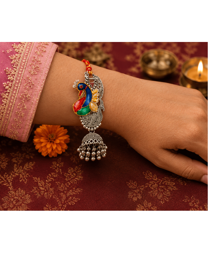 Peacock Jhumki Designer Lumba Rakhi