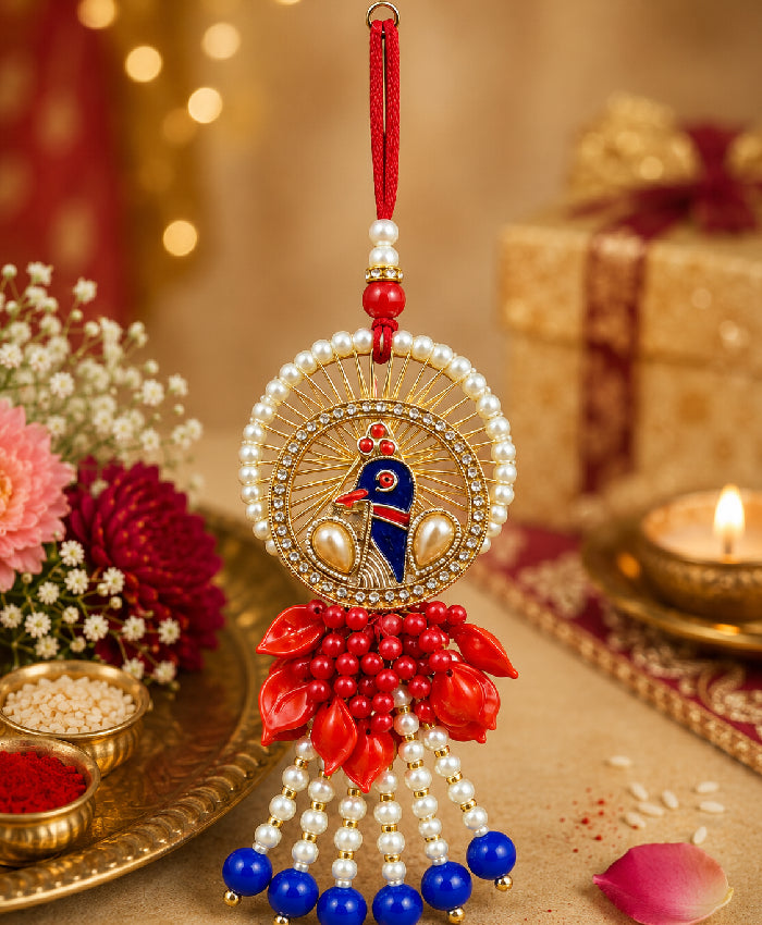 Royal Peacock Pearl Designer Lumba Rakhi