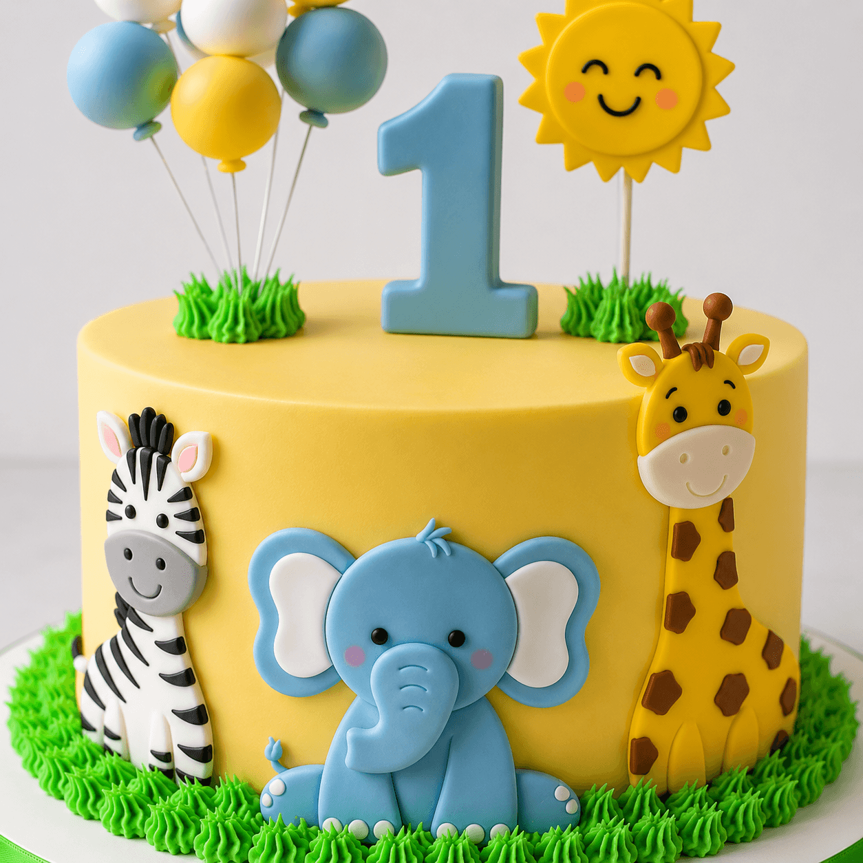 Jungle Safari First Birthday Fondant Cake