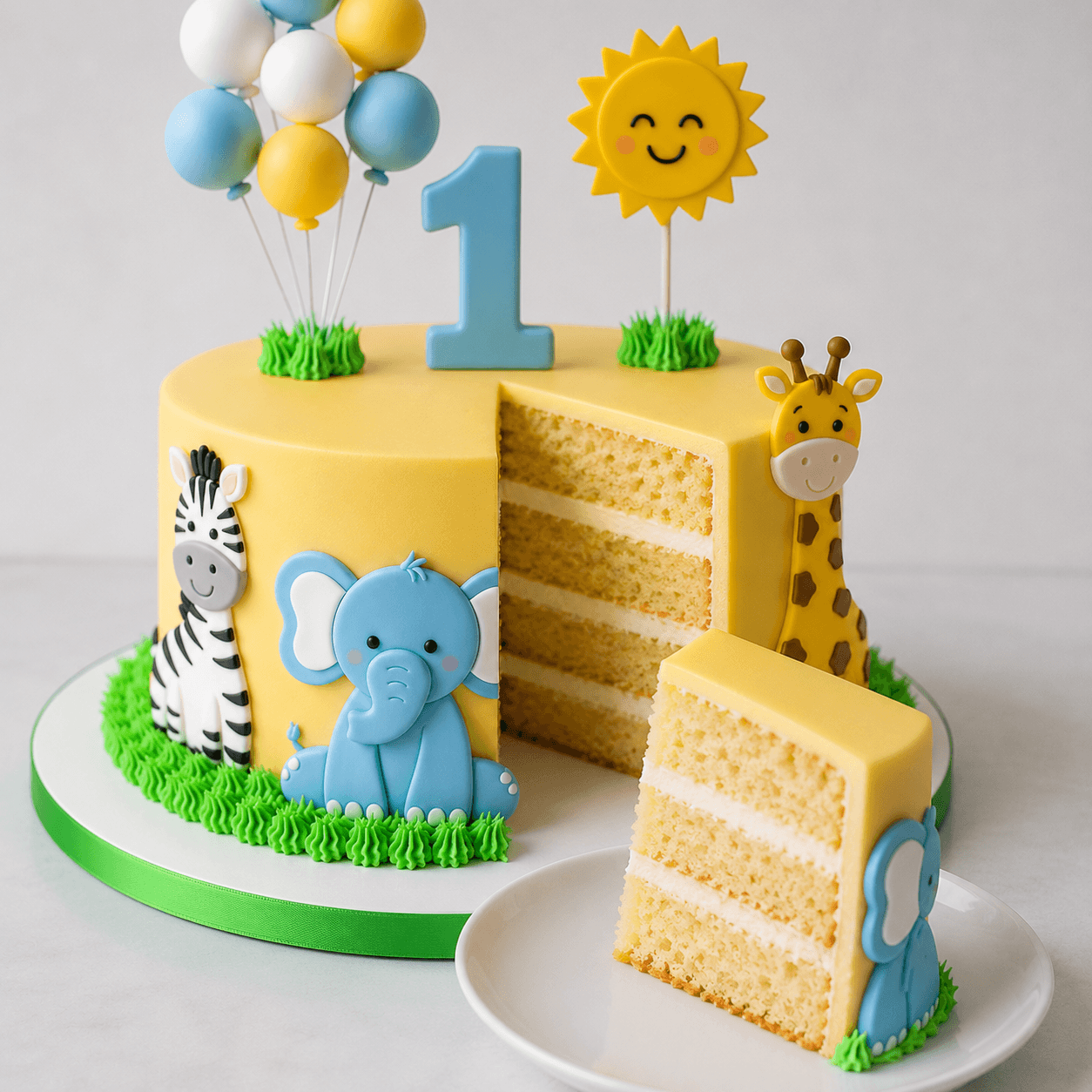 Jungle Safari First Birthday Fondant Cake