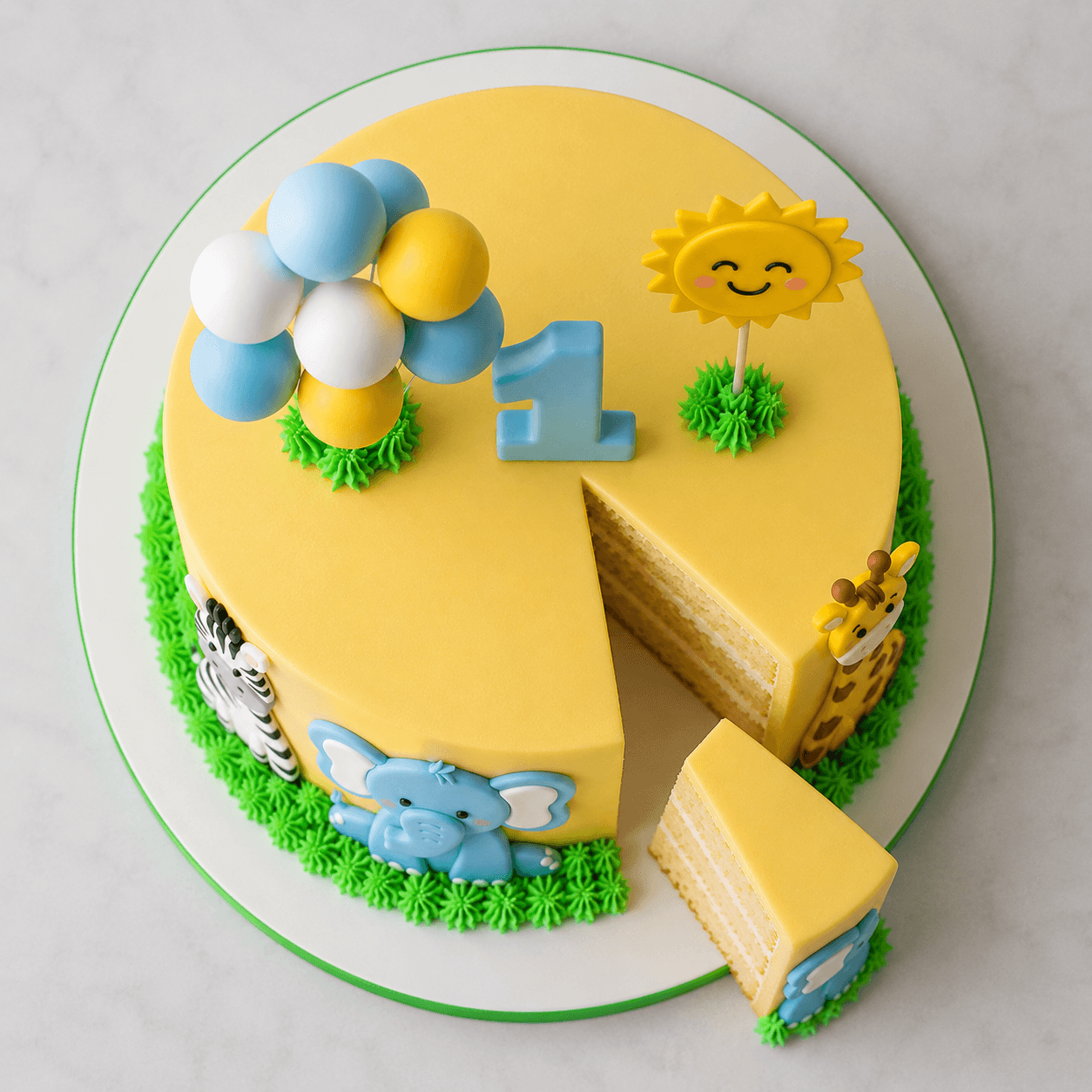 Jungle Safari First Birthday Fondant Cake
