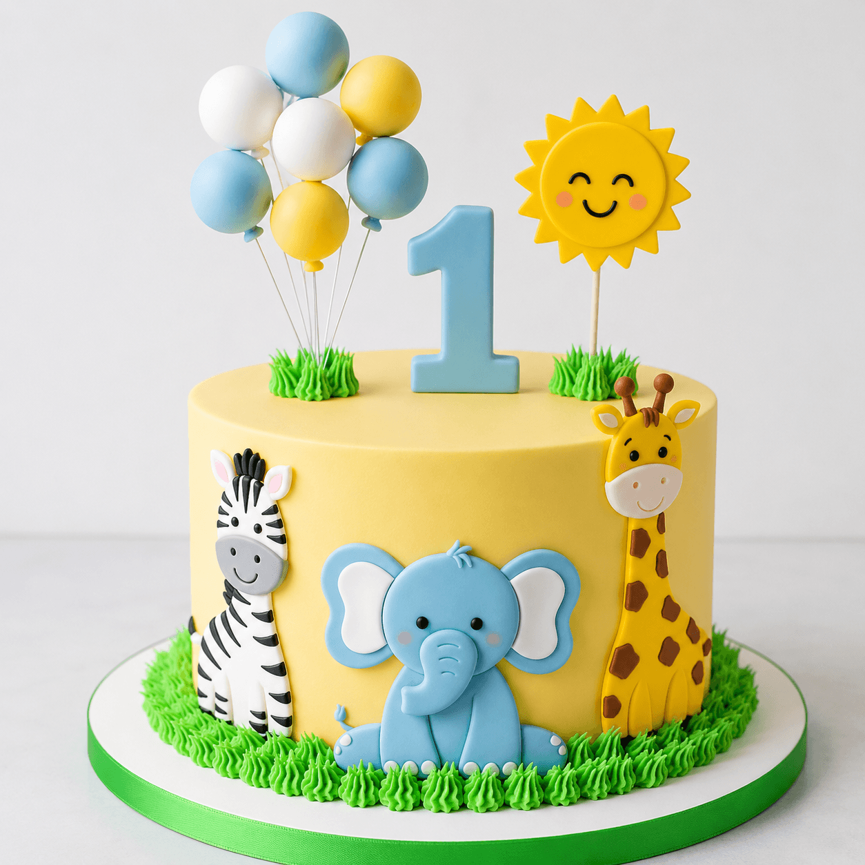 Jungle Safari First Birthday Fondant Cake