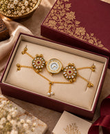 Kashmiri Floral Hand Ornament Watch – Traditional Gold-Tone Quartz Hand Watch with Red & Green Floral Detailing