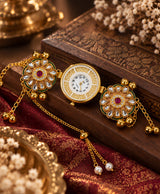 Kashmiri Floral Hand Ornament Watch – Traditional Gold-Tone Quartz Hand Watch with Red & Green Floral Detailing