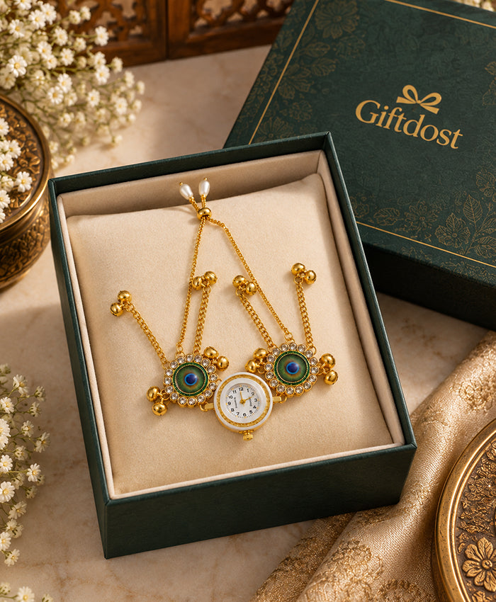 Kashmiri Peacock Eye Gold-Tone Adjustable Watch Bracelet
