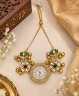 Kashmiri Traditional Ornamental Watch with Green Floral Detailing