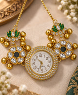 Kashmiri Traditional Ornamental Watch with Green Floral Detailing