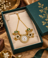 Kashmiri Traditional Ornamental Watch with Green Floral Detailing