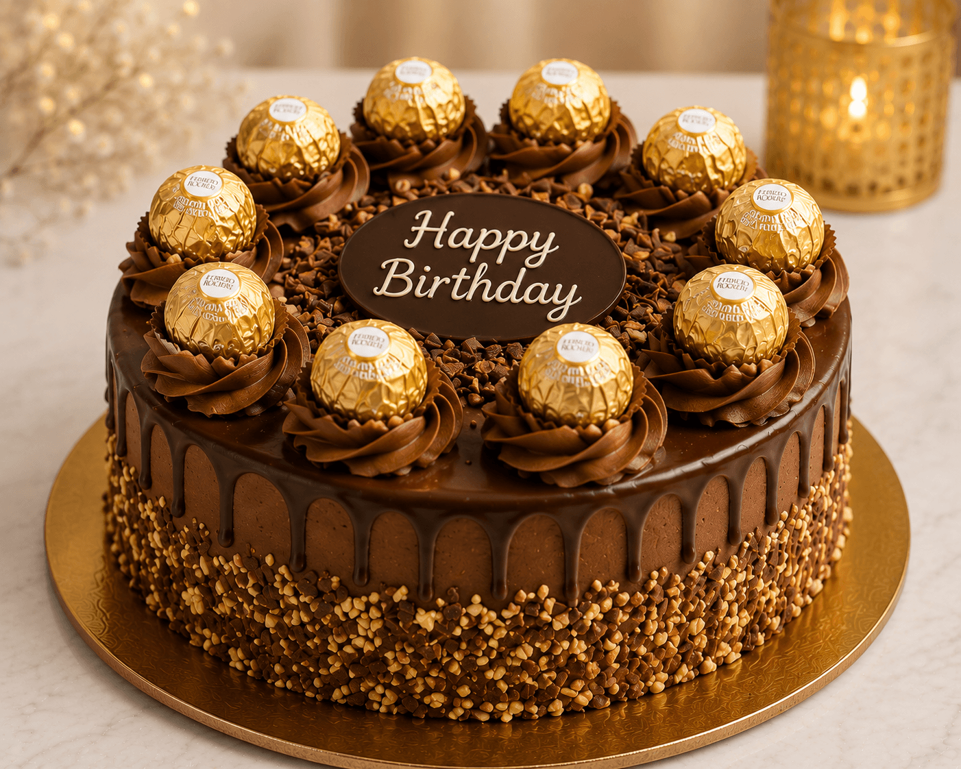 Luxury Red Roses, Chocolate Cake & Ferrero Rocher Birthday Combo