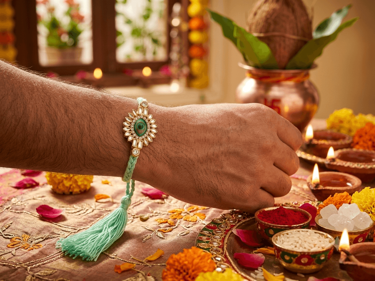 Mint Green Evil Eye Designer Rakhi