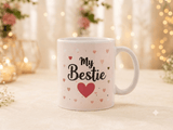 Bestie Friendship Day Gift Hamper with Personalized Mug, Dairy Milk Silk & White Roses