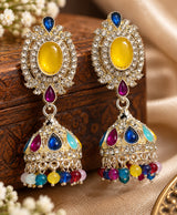 Multicolor Gemstone Crystal Jhumka Earrings – Traditional Indian Statement Drop Earrings