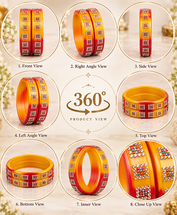 Multicolor Yellow–Orange–Red Crystal Designer Lac Bangle Set