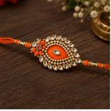 Orange Kundan Designer Rakhi
