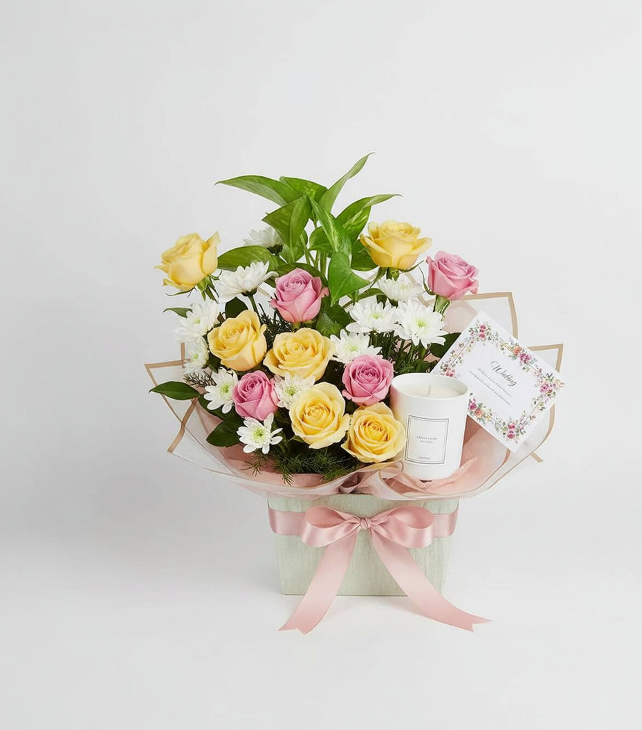 Pastel Bliss Floral Candle Gift Basket