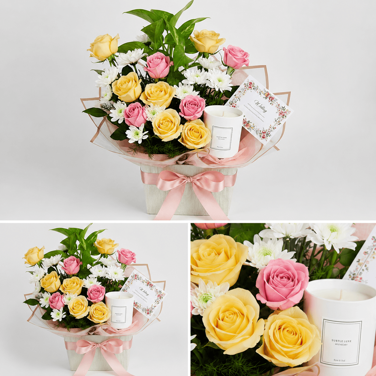 Pastel Bliss Floral Candle Gift Basket