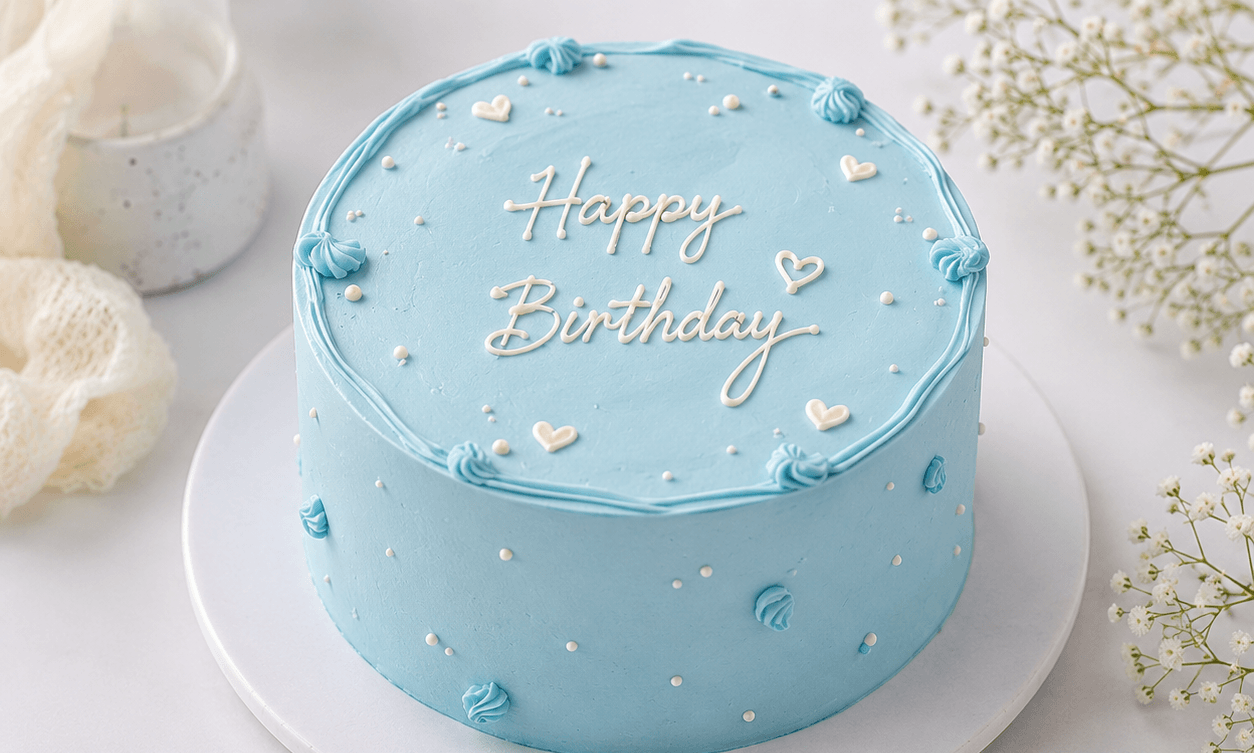 Pastel Blue Happy Birthday Cake
