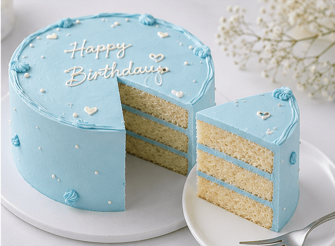 Pastel Blue Happy Birthday Cake