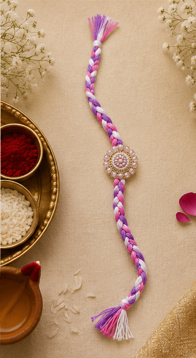 Pastel Braided Pearl Designer Rakhi