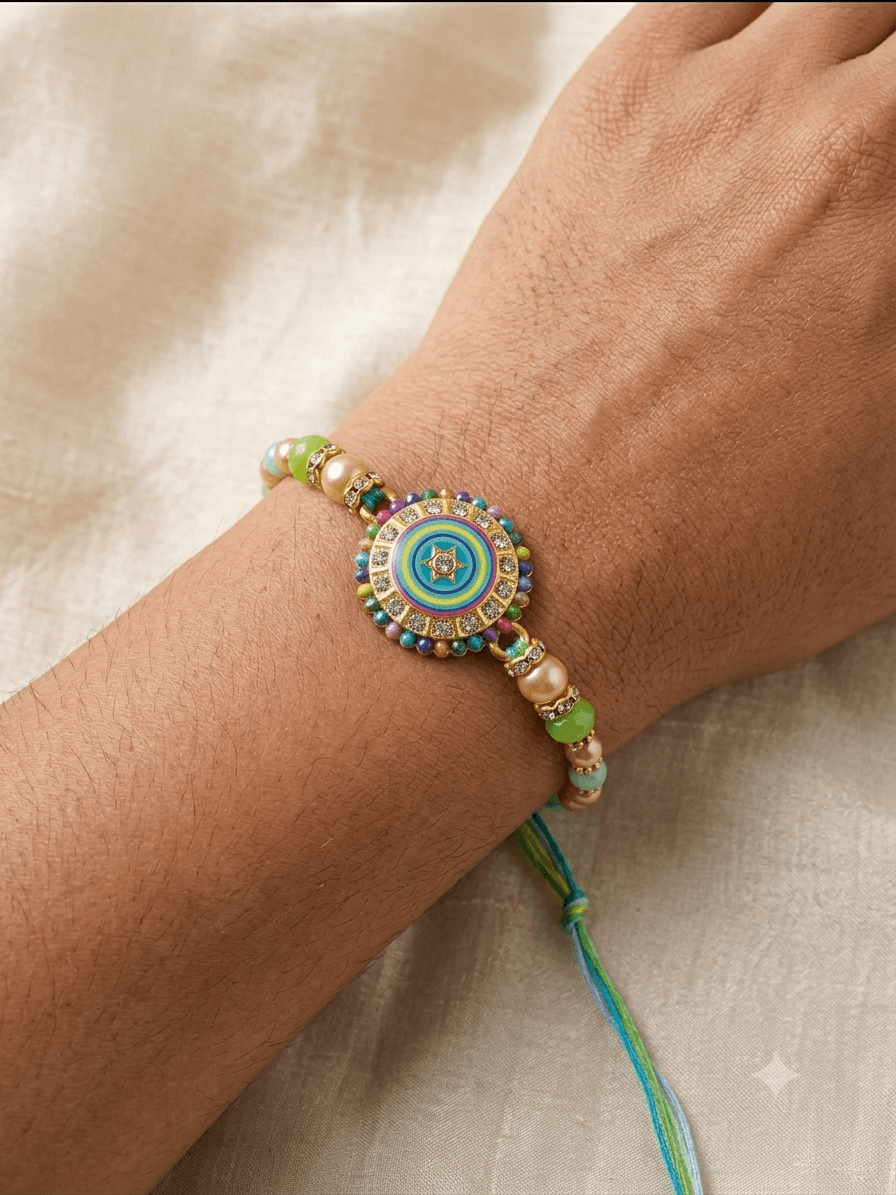 Pastel Evil Eye Beaded Designer Rakhi