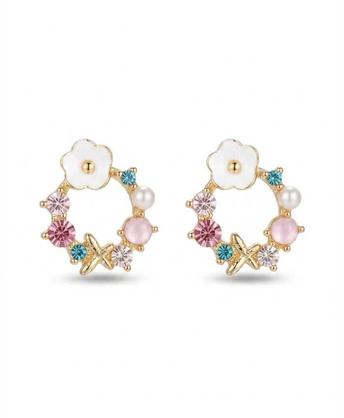 Pastel Floral Butterfly Hoop Earrings