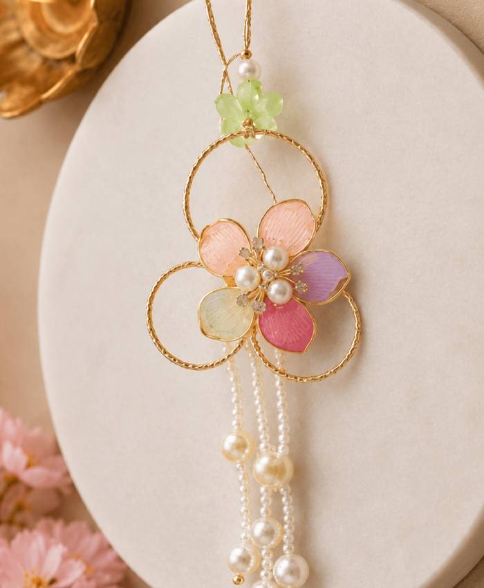 Pastel Floral Pearl Designer Lumba Rakhi