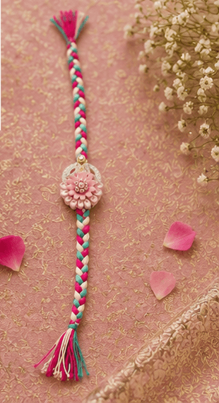 Pastel Pink Floral Braided Designer Rakhi