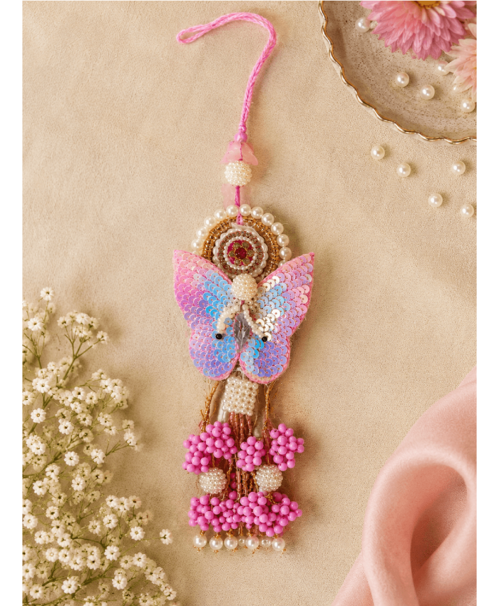Pastel Sequin Butterfly Designer Lumba Rakhi