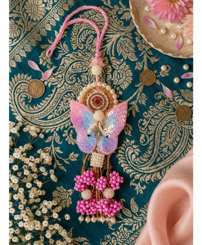Pastel Sequin Butterfly Designer Lumba Rakhi