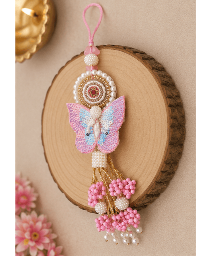 Pastel Sequin Butterfly Designer Lumba Rakhi