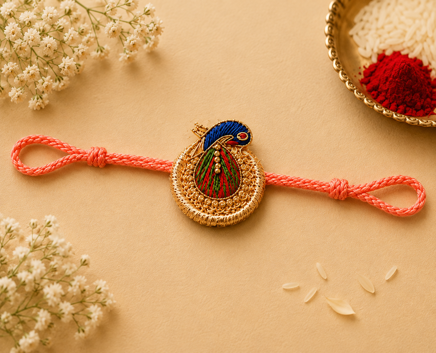 Peacock Embroidery Designer Rakhi