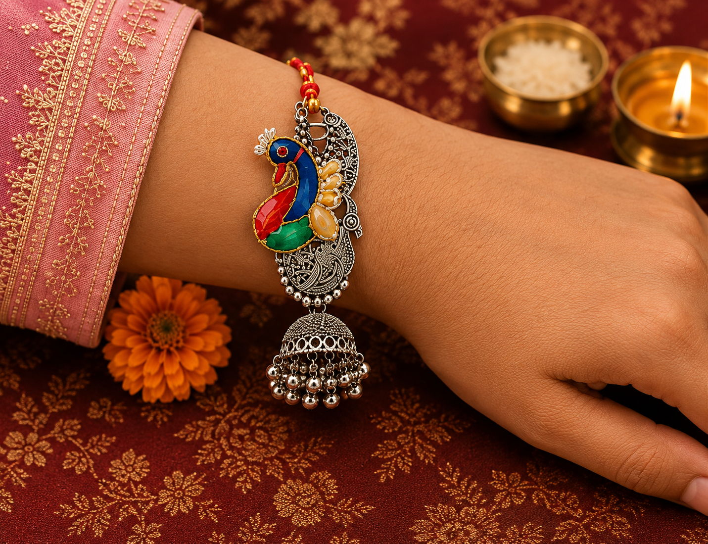 Peacock Jhumki Designer Lumba Rakhi