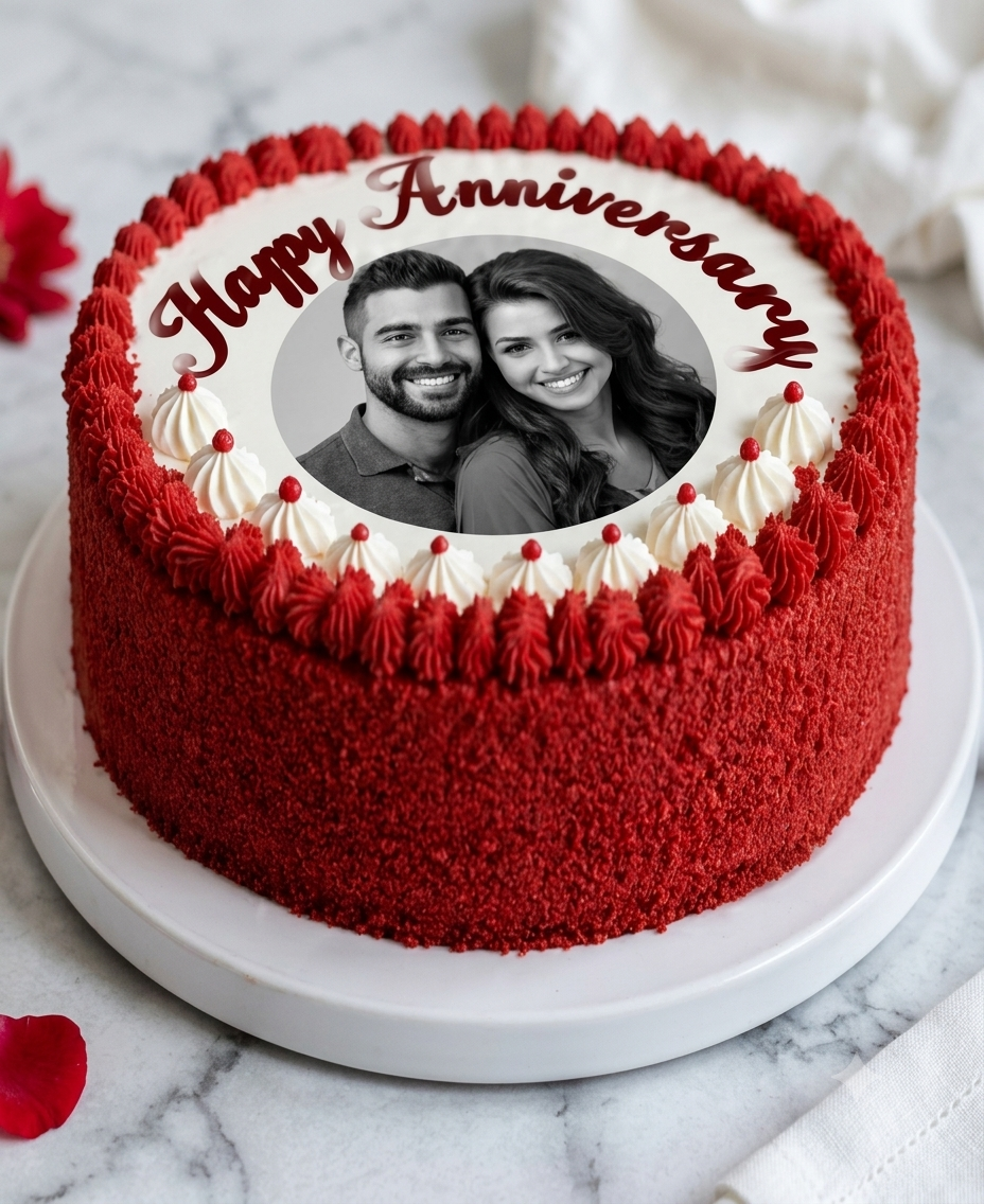 Personalized Anniversary Photo Red Velvet Cake