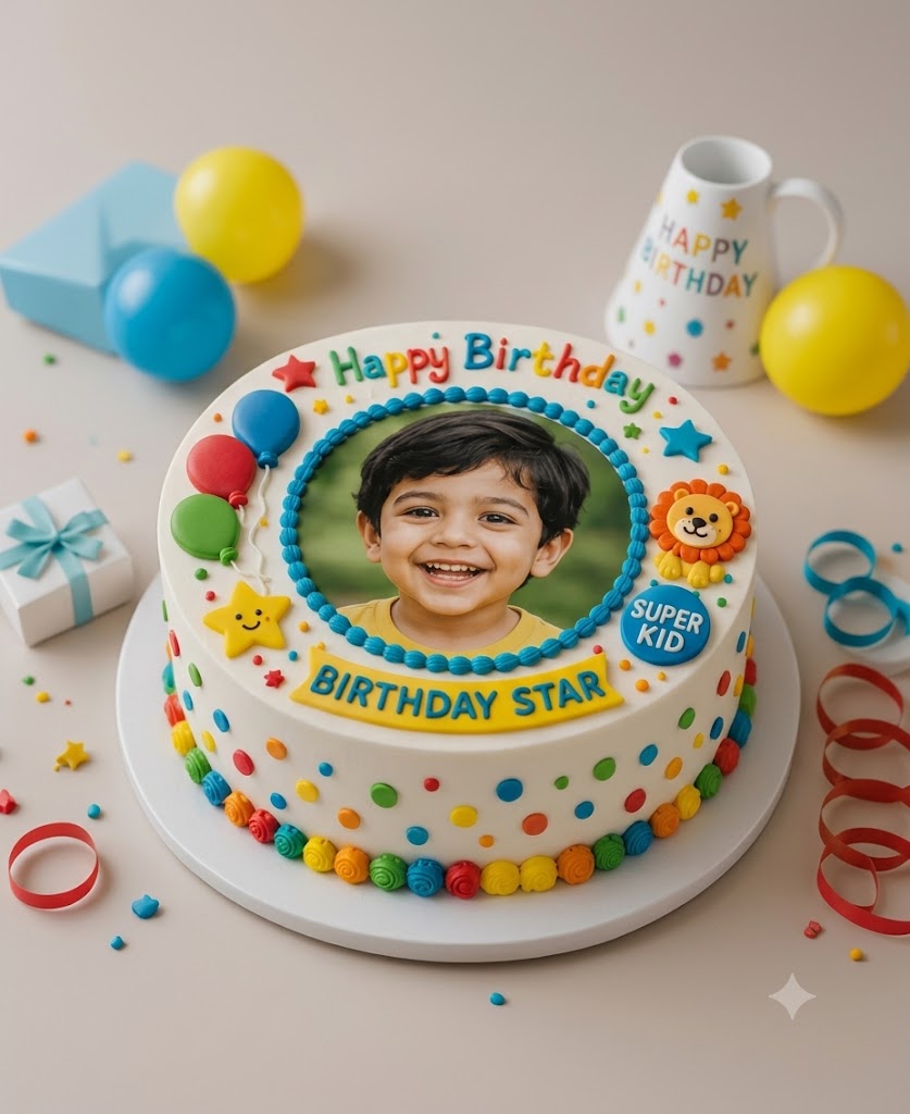 Personalized Birthday Star Photo Vanilla Cake