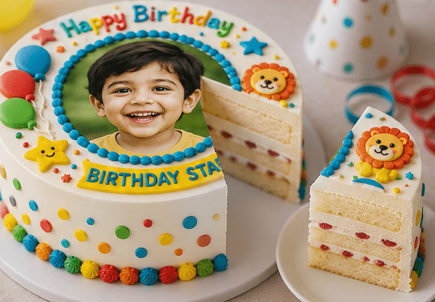 Personalized Birthday Star Photo Vanilla Cake