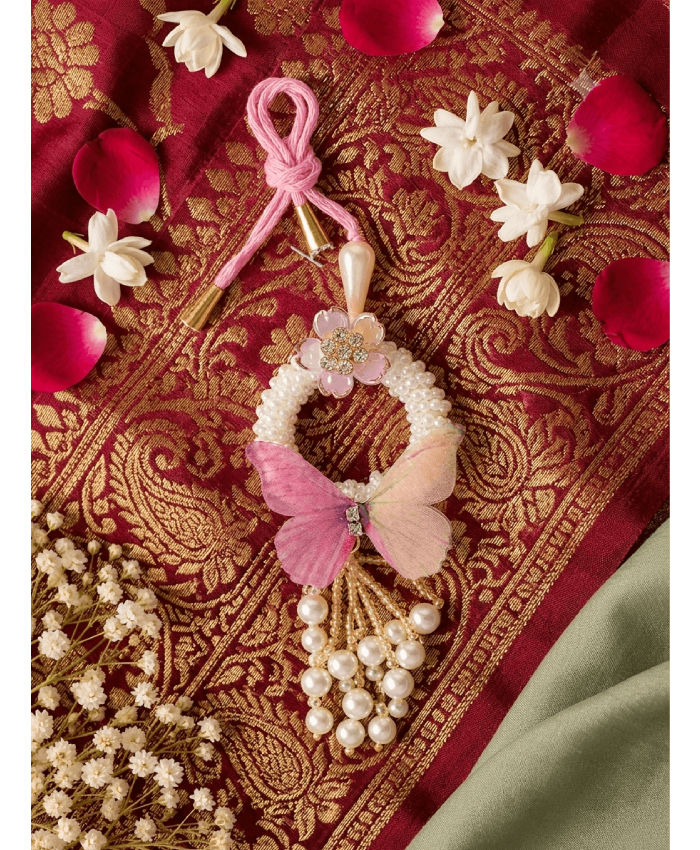 Pink Butterfly Pearl Designer Lumba Rakhi