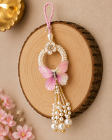 Pink Butterfly Pearl Designer Lumba Rakhi