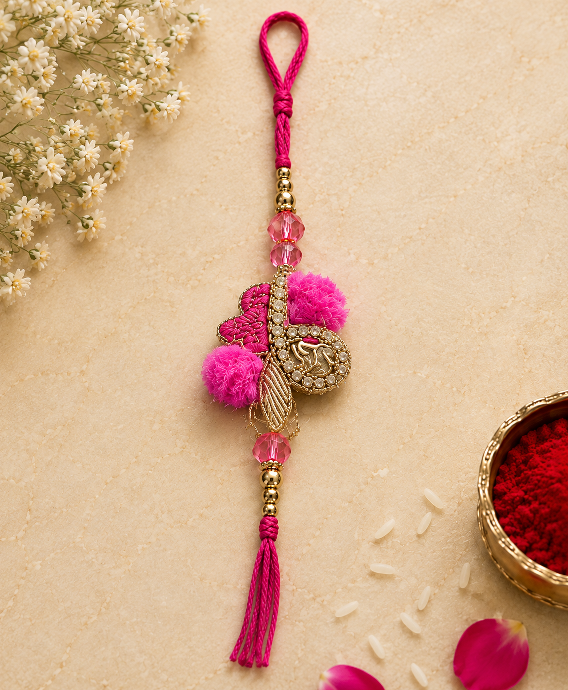 Pink Kanha Floral Designer Rakhi