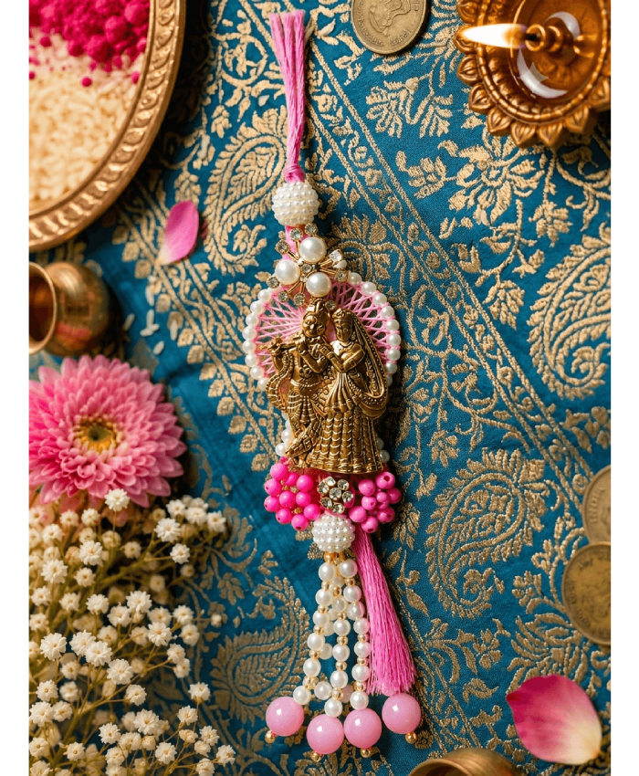 Pink Radha Krishna Designer Lumba Rakhi