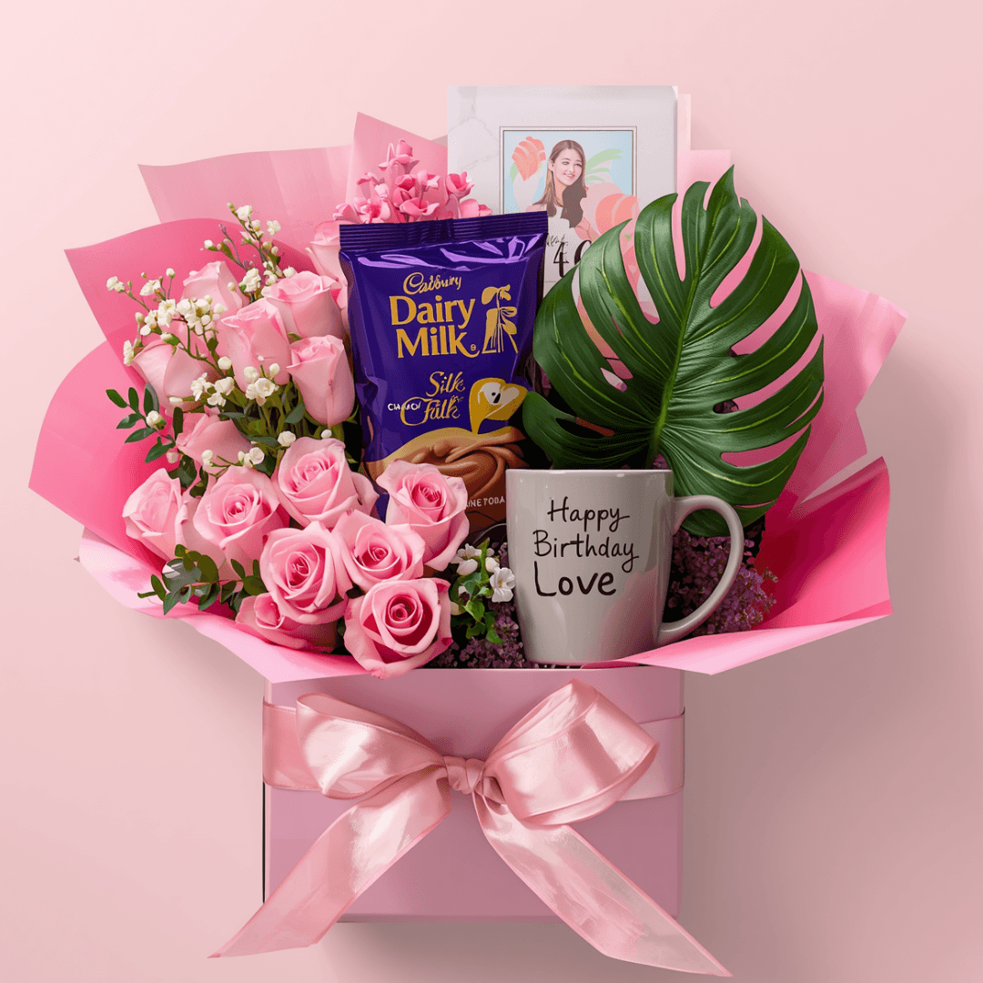 Pink Roses Birthday Surprise Gift Box
