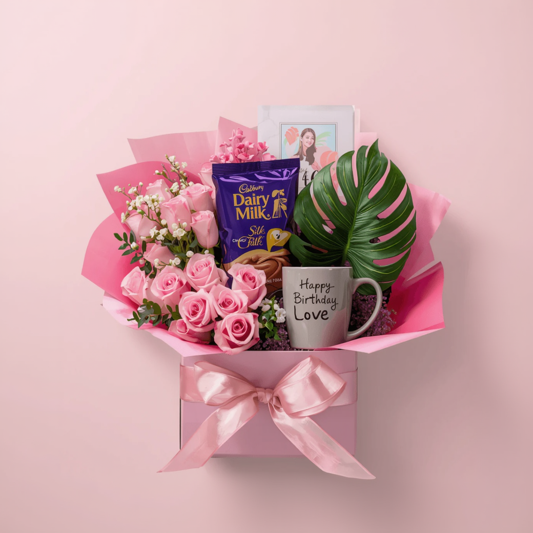 Pink Roses Birthday Surprise Gift Box