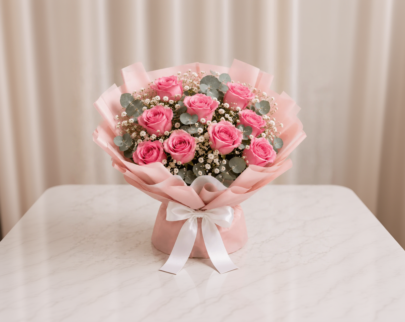 Pink Roses Bouquet with Chocolate Truffle Birthday Cake Combo