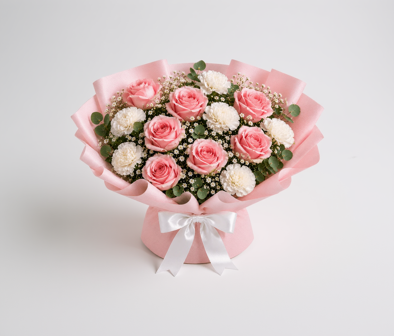 Pink Roses, White Carnations & Red Velvet Birthday Celebration Combo