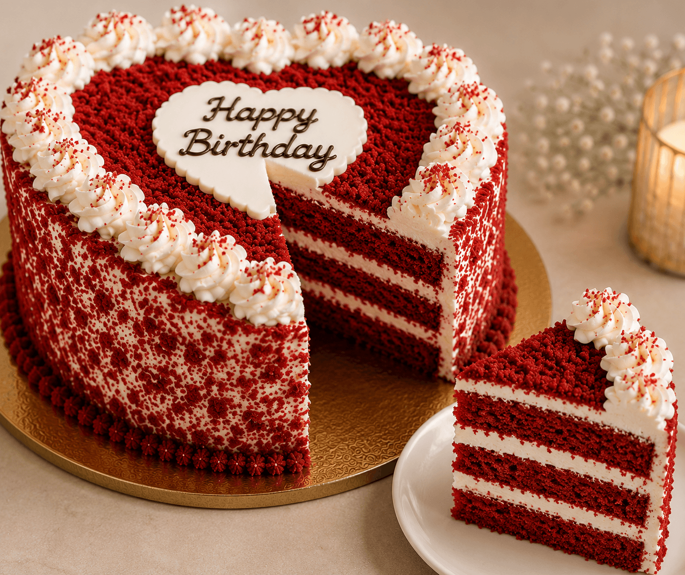 Pink Roses, White Carnations & Red Velvet Birthday Celebration Combo
