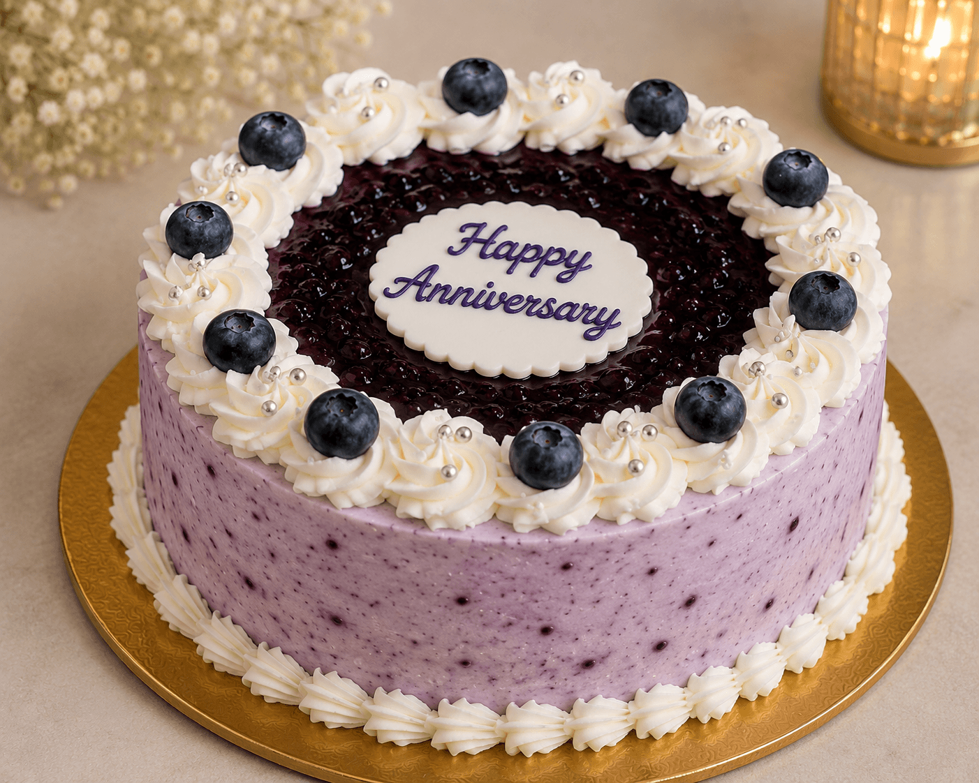 Pink Roses, White Lilies & Blueberry Anniversary Celebration Combo