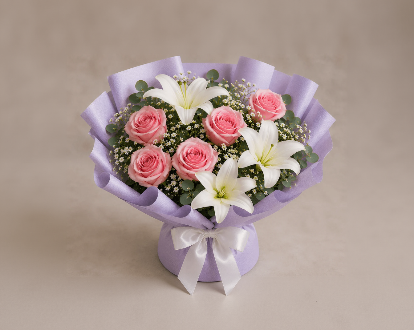 Pink Roses, White Lilies & Blueberry Anniversary Celebration Combo