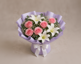 Pink Roses, White Lilies & Blueberry Anniversary Celebration Combo
