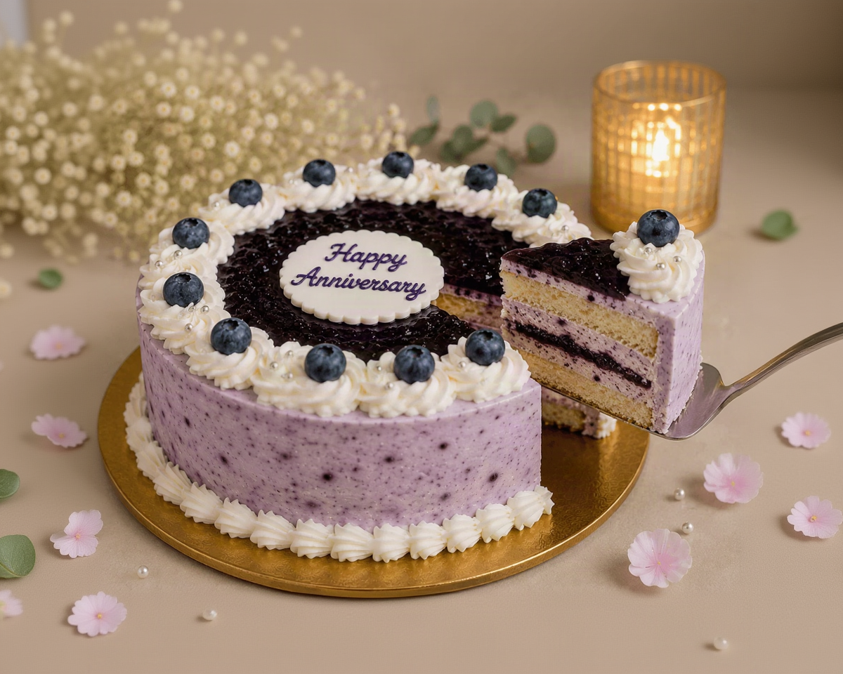 Pink Roses, White Lilies & Blueberry Anniversary Celebration Combo