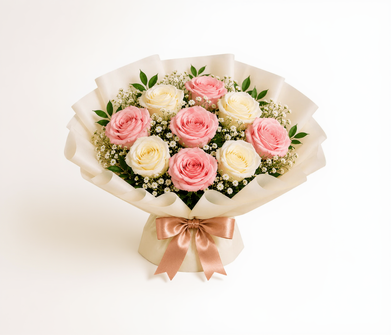 Pink & White Roses with White Forest Anniversary Celebration Combo