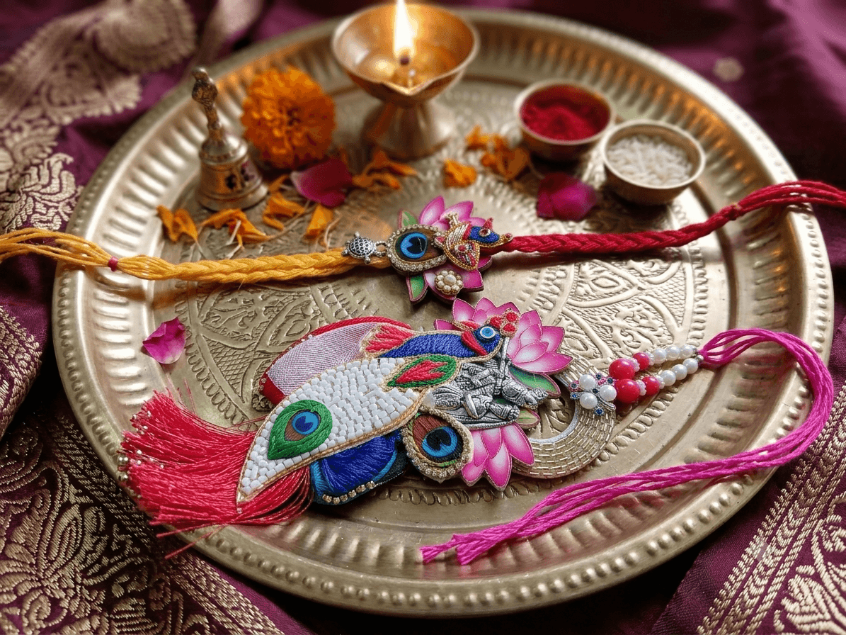Premium Lotus Peacock Designer Rakhi Combo
